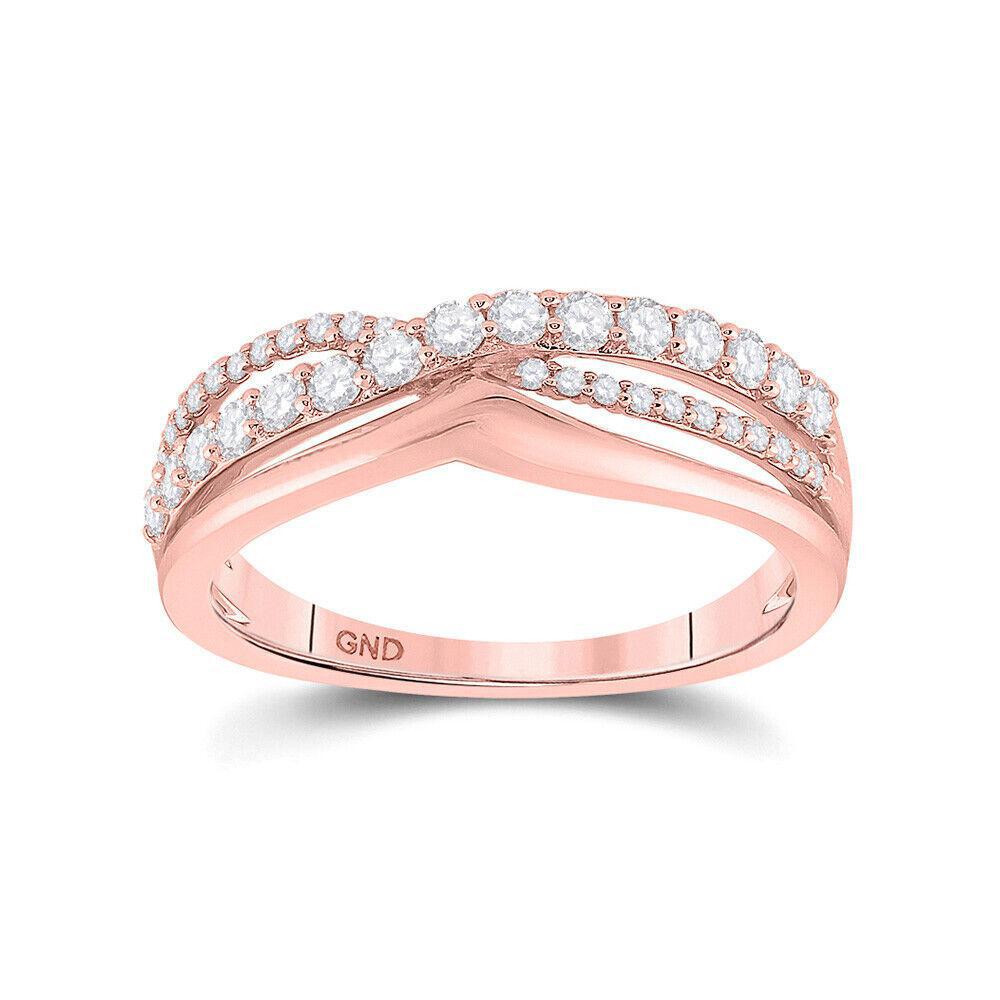0.50 Cttw Round Diamond Crossover Womens Band Ring 10k Rose Gold