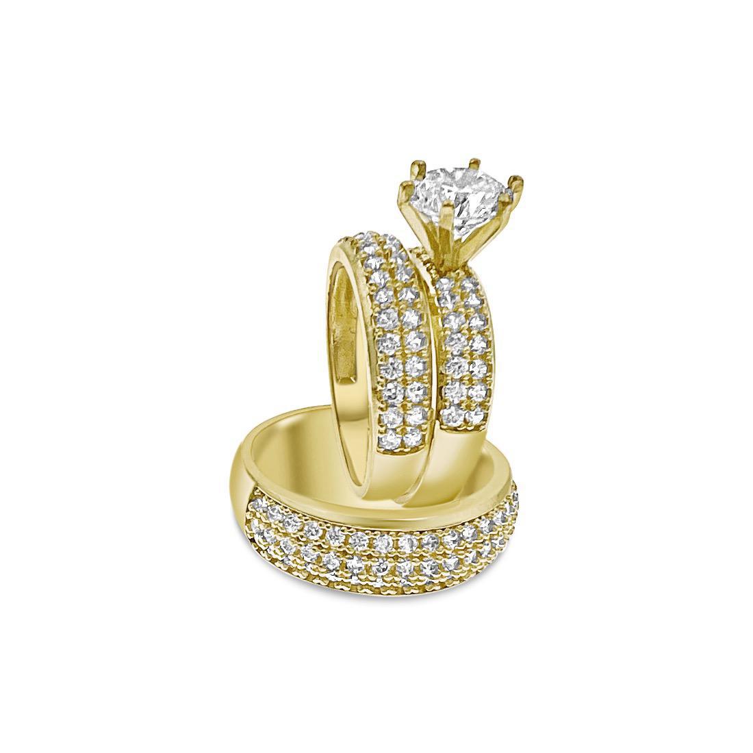 Trio Wedding Ring Band Set His Her Bridal Engagement 10k Yellow Gold