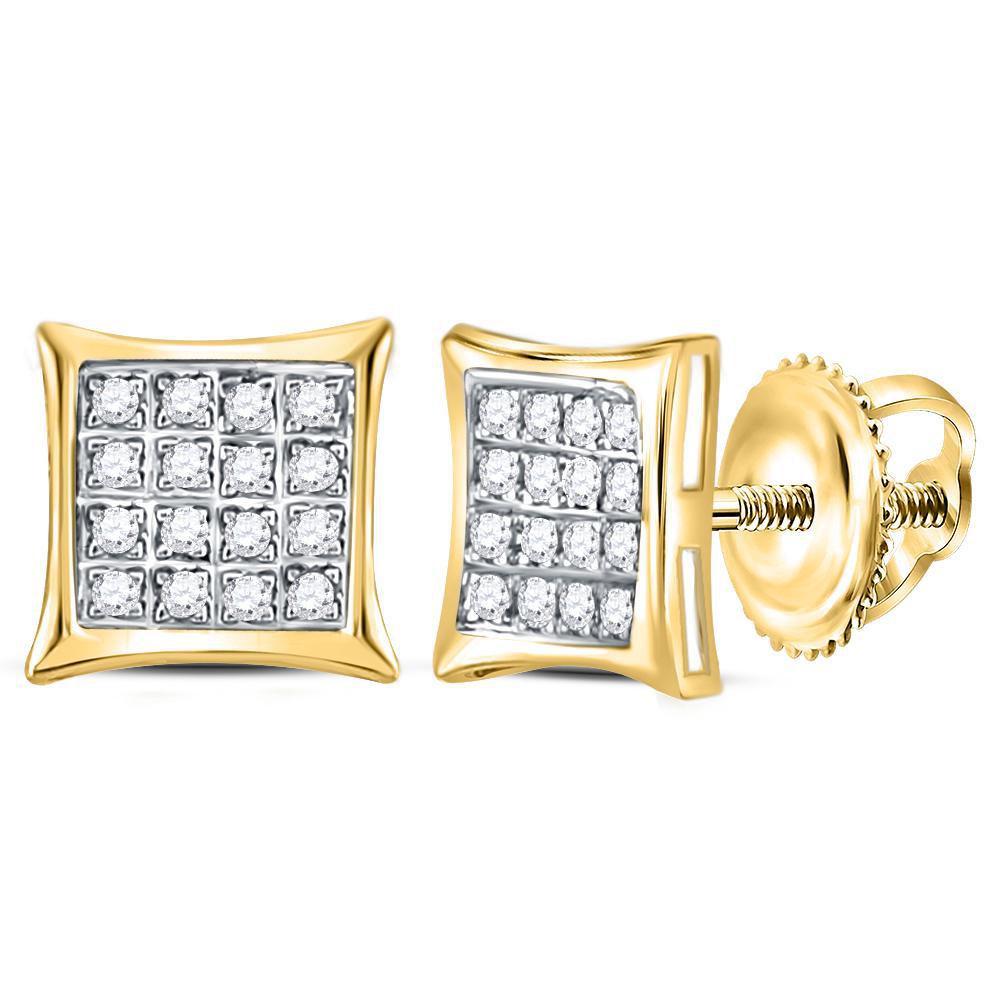 Diamond Stud Earrings Square 10k Yellow Gold Screw Back