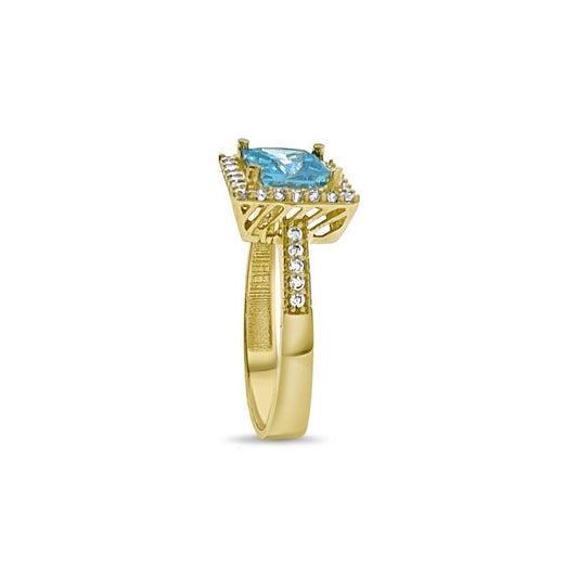 14K Yellow Gold Blue CZ Princess Cut Halo Ring