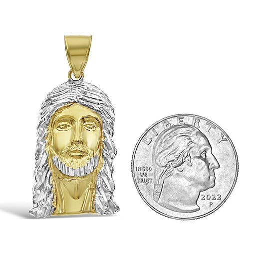 Jesus Head Face Pendant Mens Charm 10k Yellow White Gold 1.6 inch