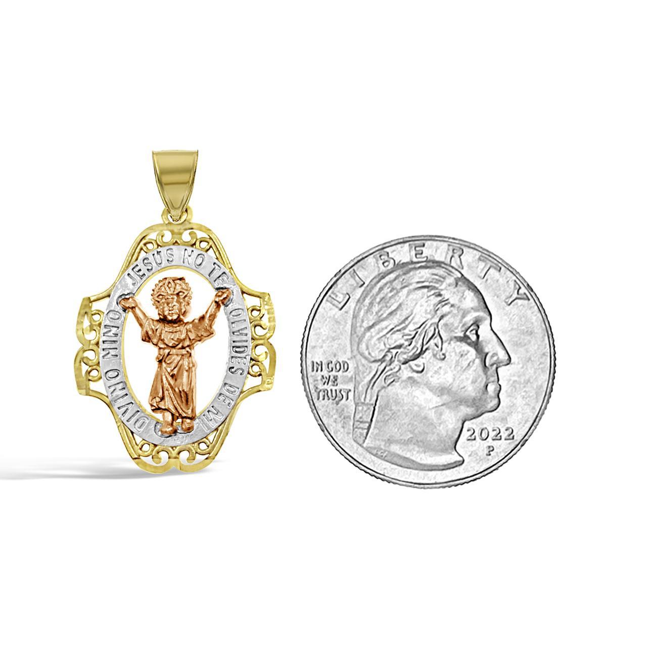 14k Tri Color Gold Divino Niño Baby Jesus Pendant Medallion Religious Charm