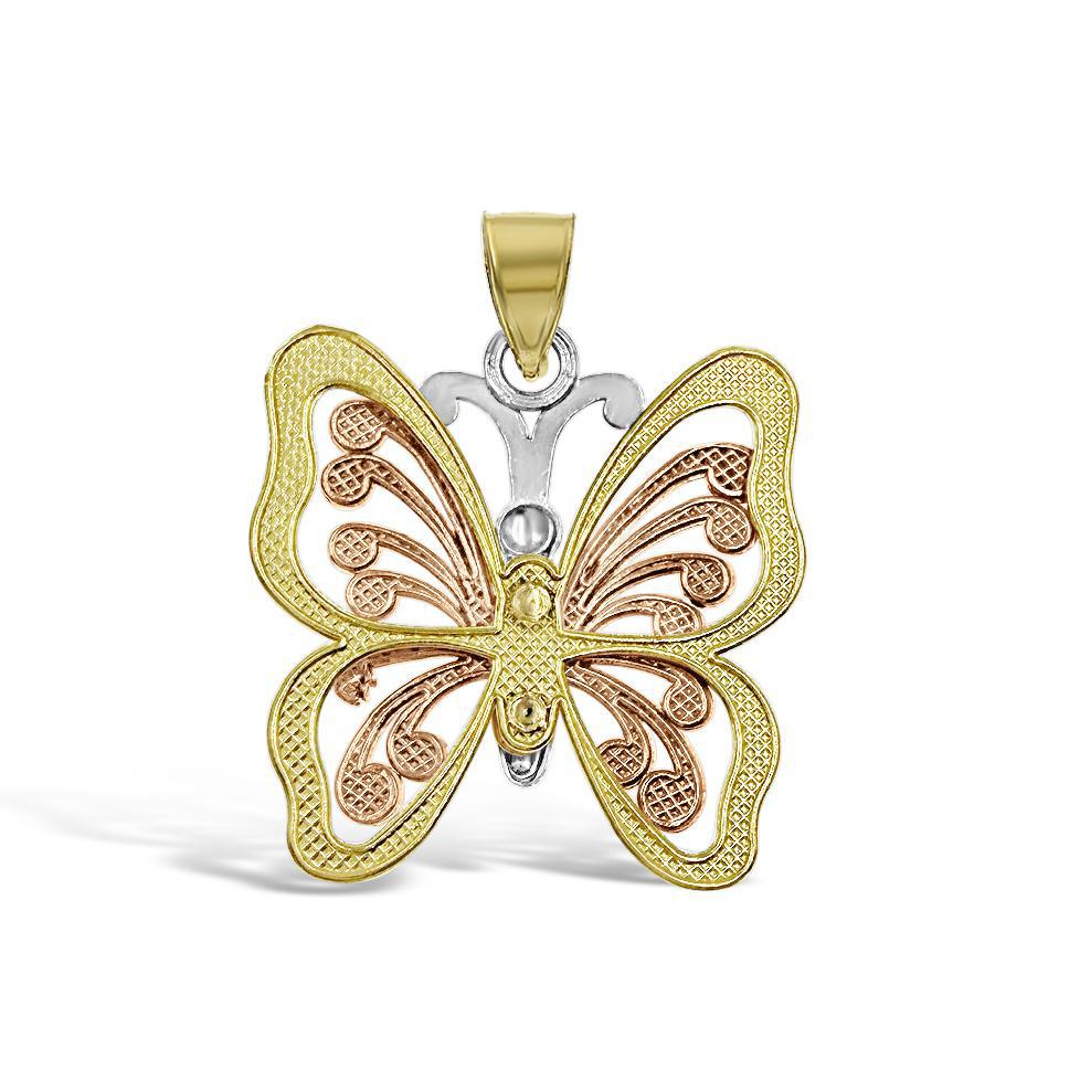 Butterfly Pendant 10k Tri Color Gold Charm 1 inch
