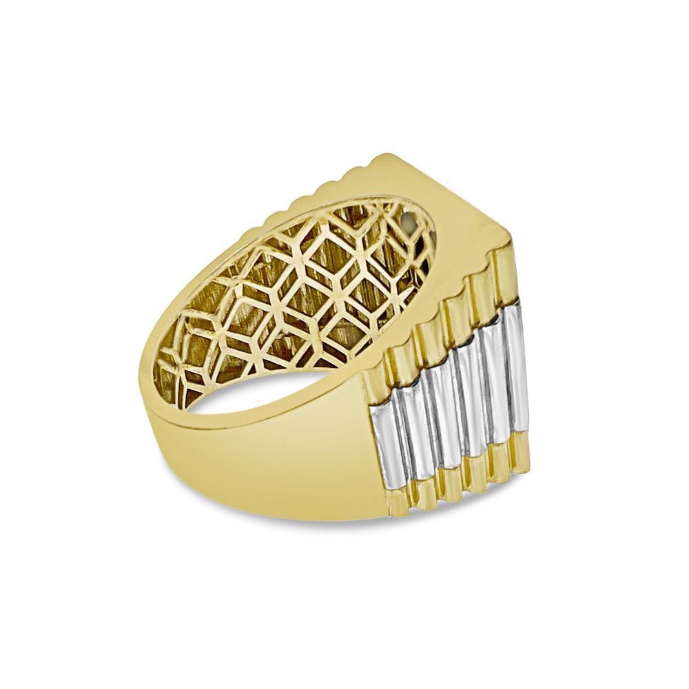 10k Two Tone Gold Mens Crown Signet Ring Black Enamel CZ