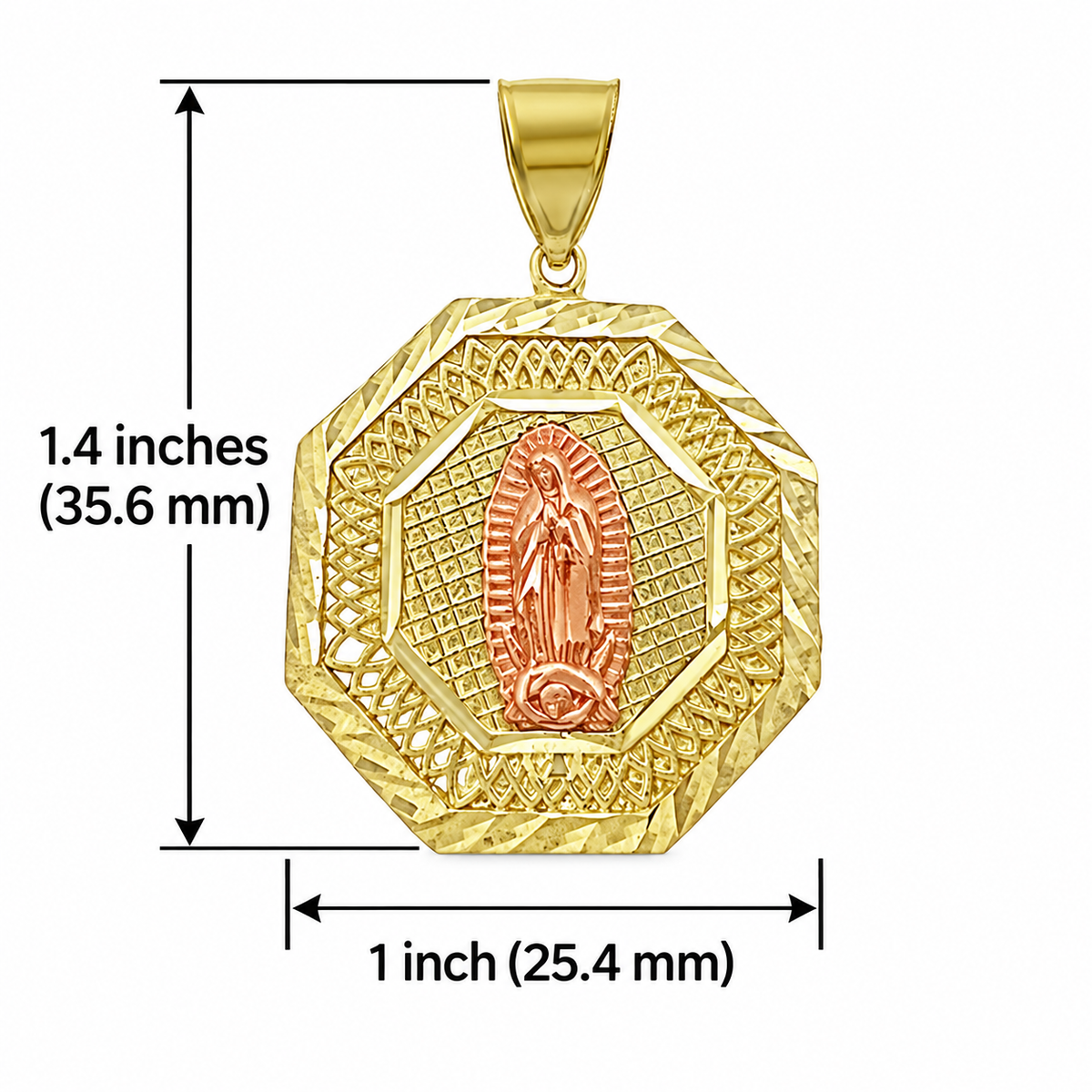 10K Yellow Rose Gold Virgin Mary Octagon Pendant