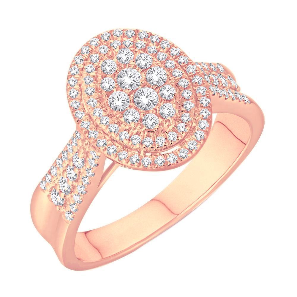 0.50cttw Diamond Oval Cluster Engagement Bridal Ring 10k Rose Gold Band