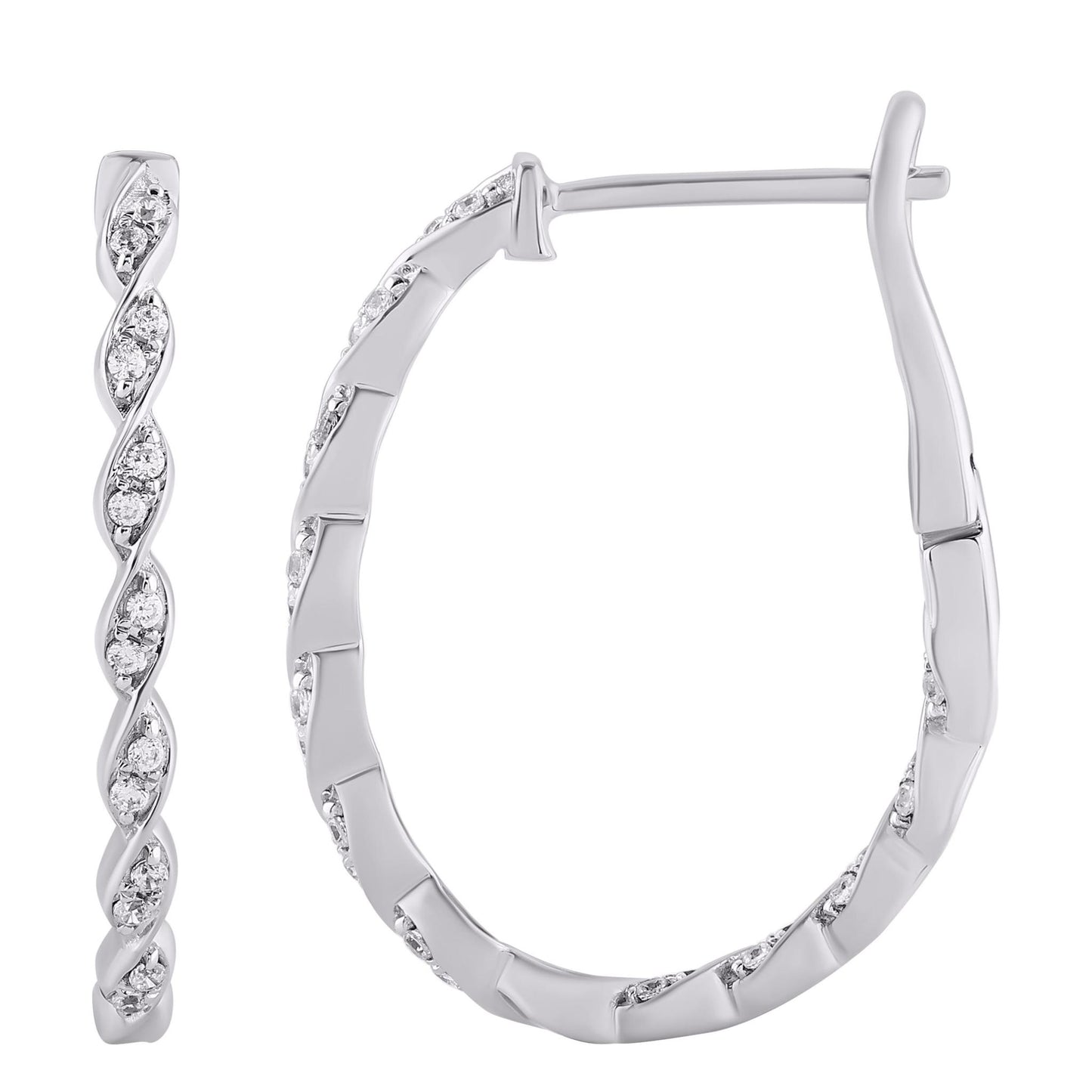 0.25 ctw Round Diamond Huggie Hoops Twisted Earrings 10k White Gold Womens