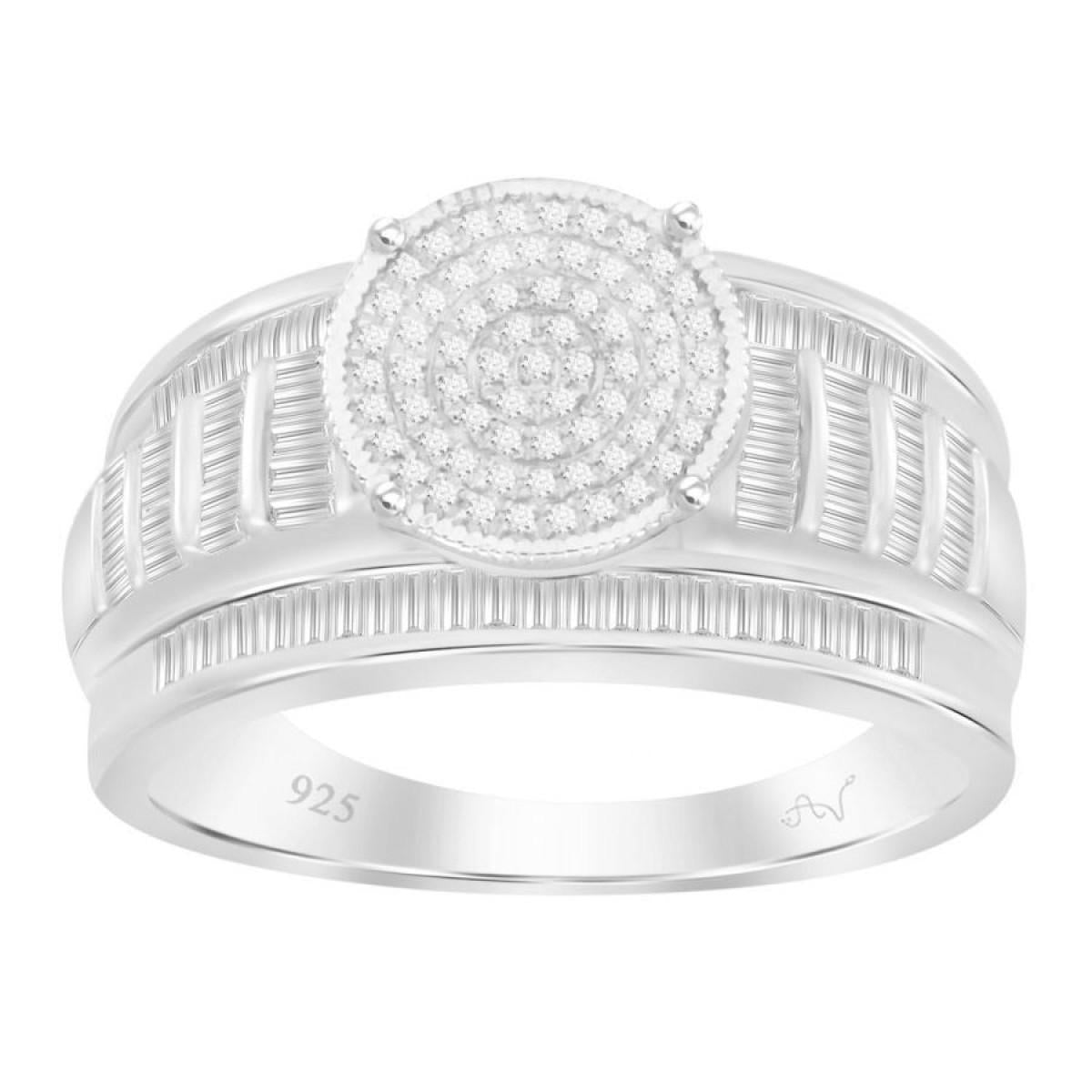 0.75 Cttw Diamond Baguette Cluster Engagement Bridal Ring 925 Sterling Silver