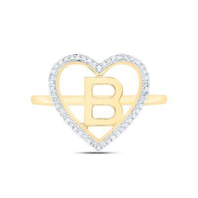 Diamond Initial B Heart Ring 10K Yellow Gold