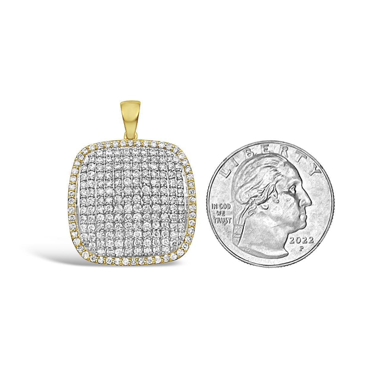 2.25 cttw Diamond Charm Pendant Square Cushion Shape 14k Yellow Gold 1.2 inch