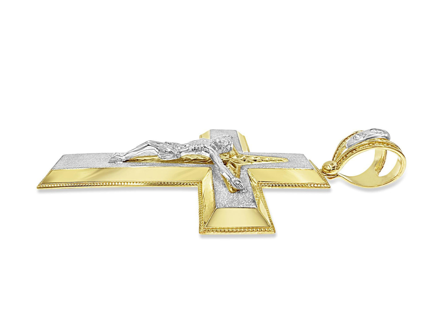 10k Two Tone Gold Large Cross Crucifix Mens Pendant