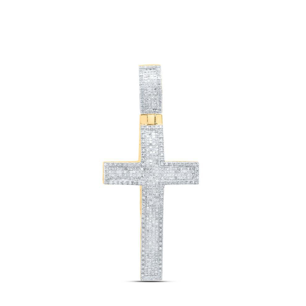 2.50 Cttw Princess Diamond Cross Mens Pendant Charm 10k Yellow Gold