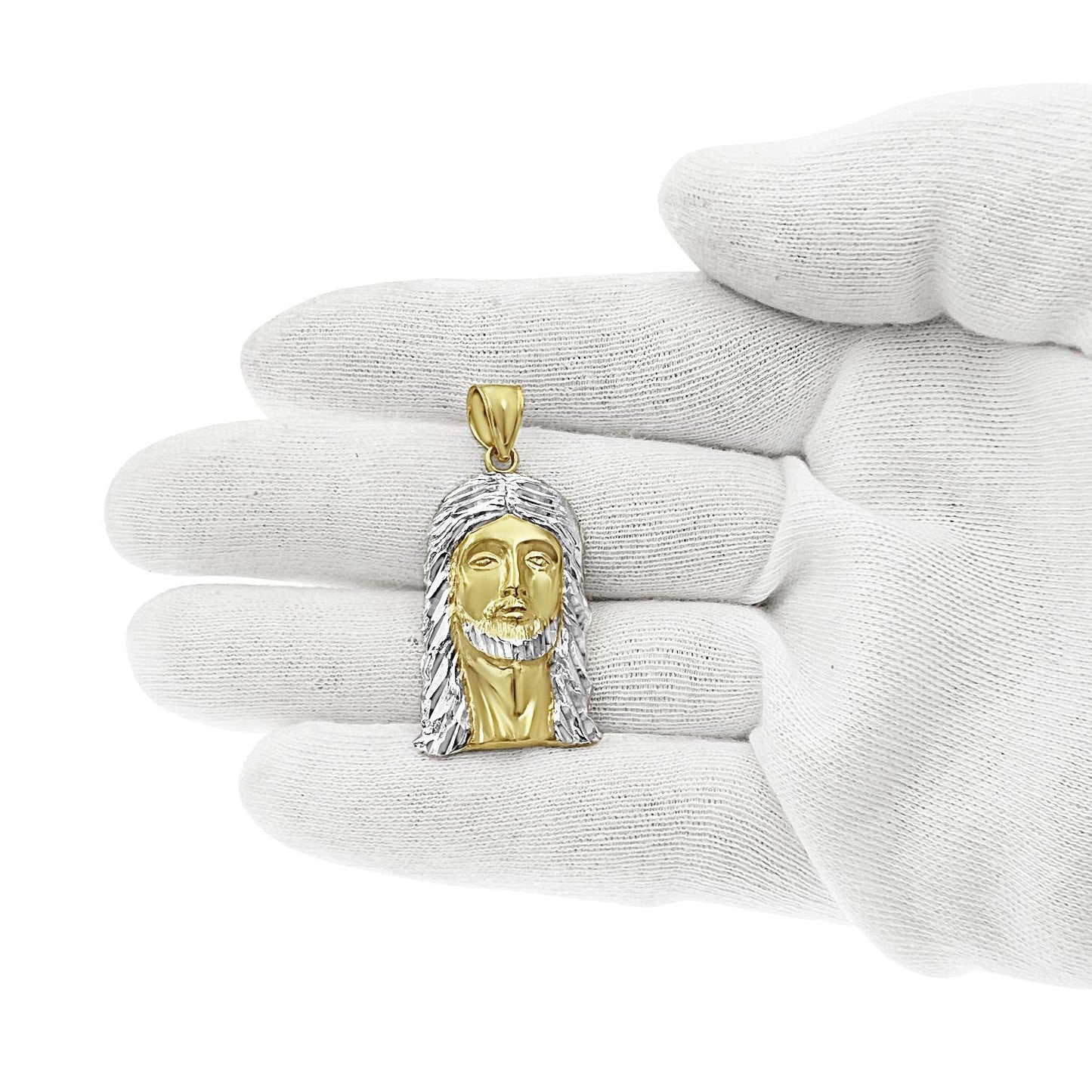 Jesus Head Face Pendant Mens Charm 10k Yellow White Gold 1.6 inch