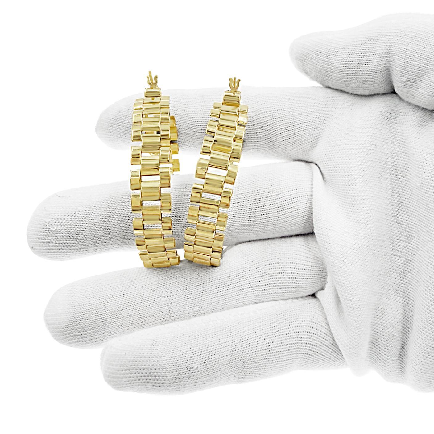 10K Yellow Gold Presidential Style Womens Hoop Earrings