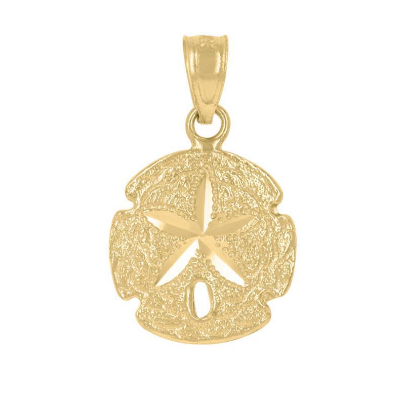 14K Yellow Gold Sand Dollar Pendant Charm Nautical Jewelry 0.78"