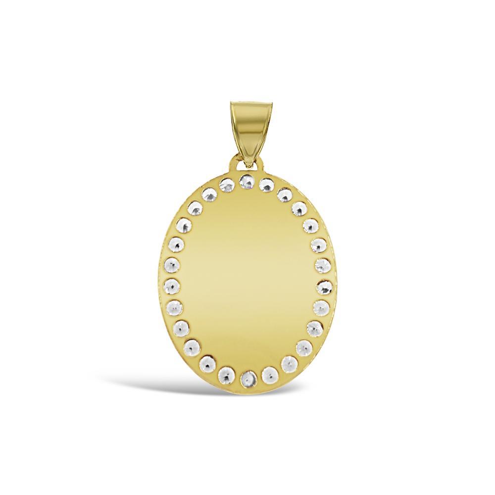14k Gold Virgin Mary Oval Pendant Religious Charm Diamond Cut