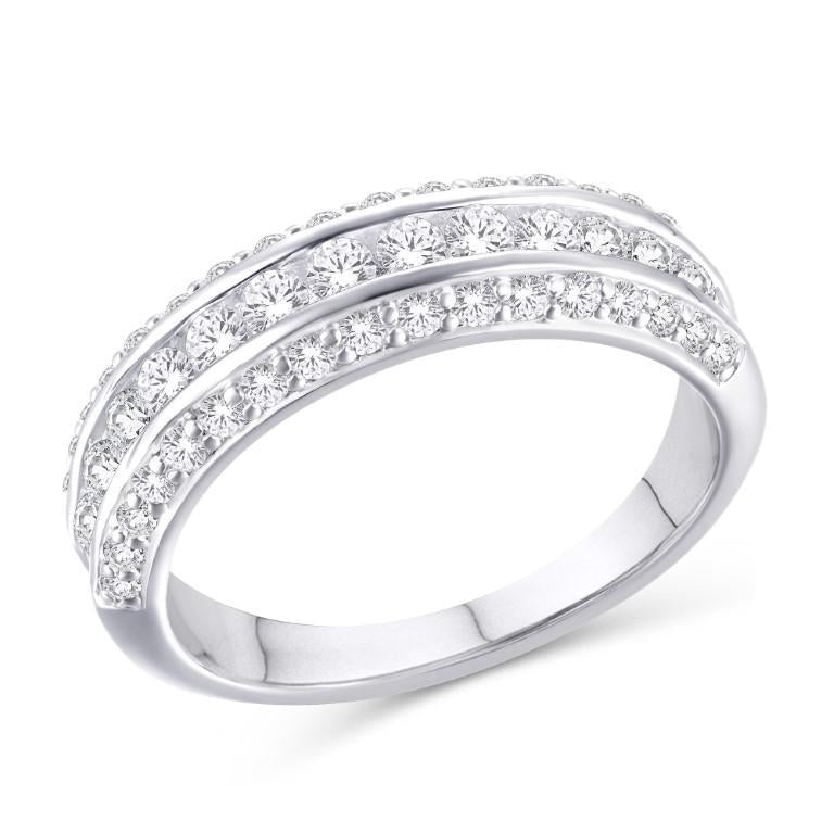 1ctw Round Diamond Womens Triple Row Wedding Band 10K White Gold Anniversary