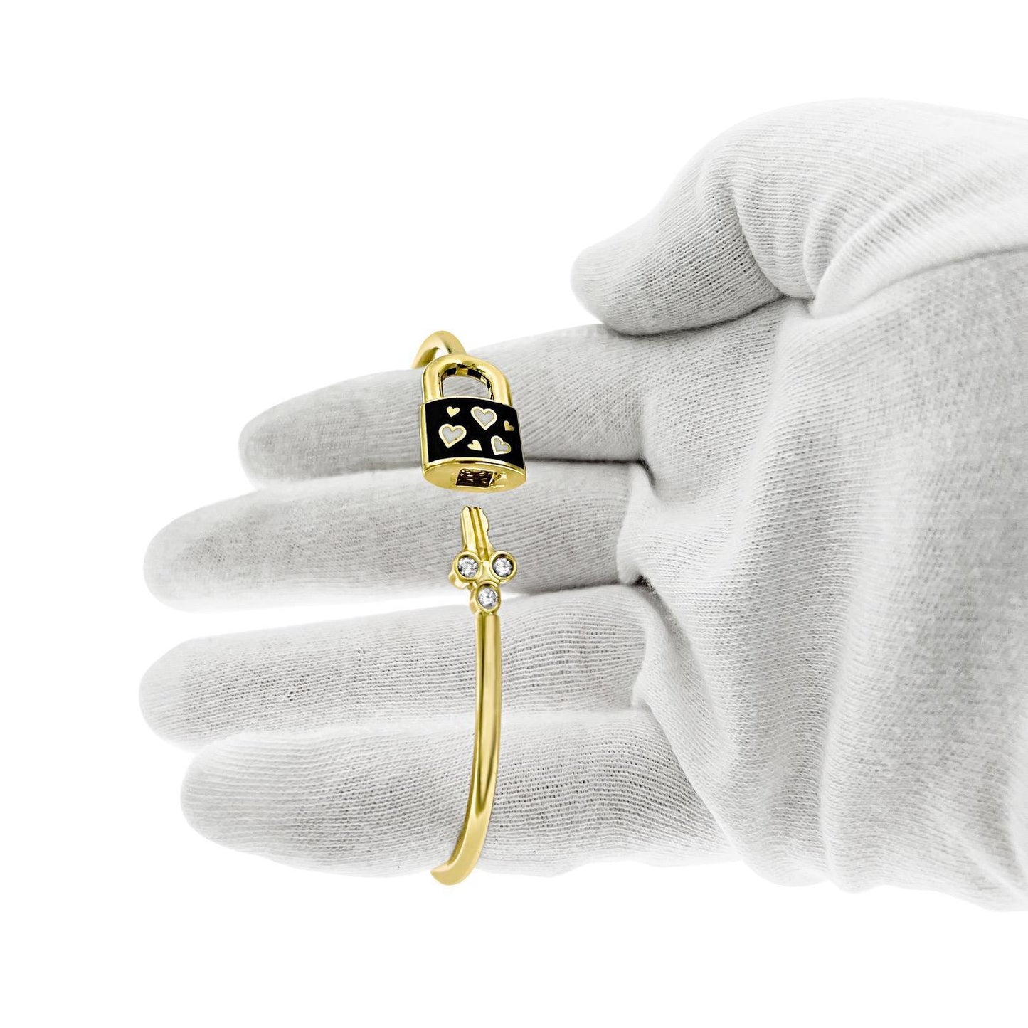 10k Yellow Gold Stackable Hinged Lock Enameled Bangle