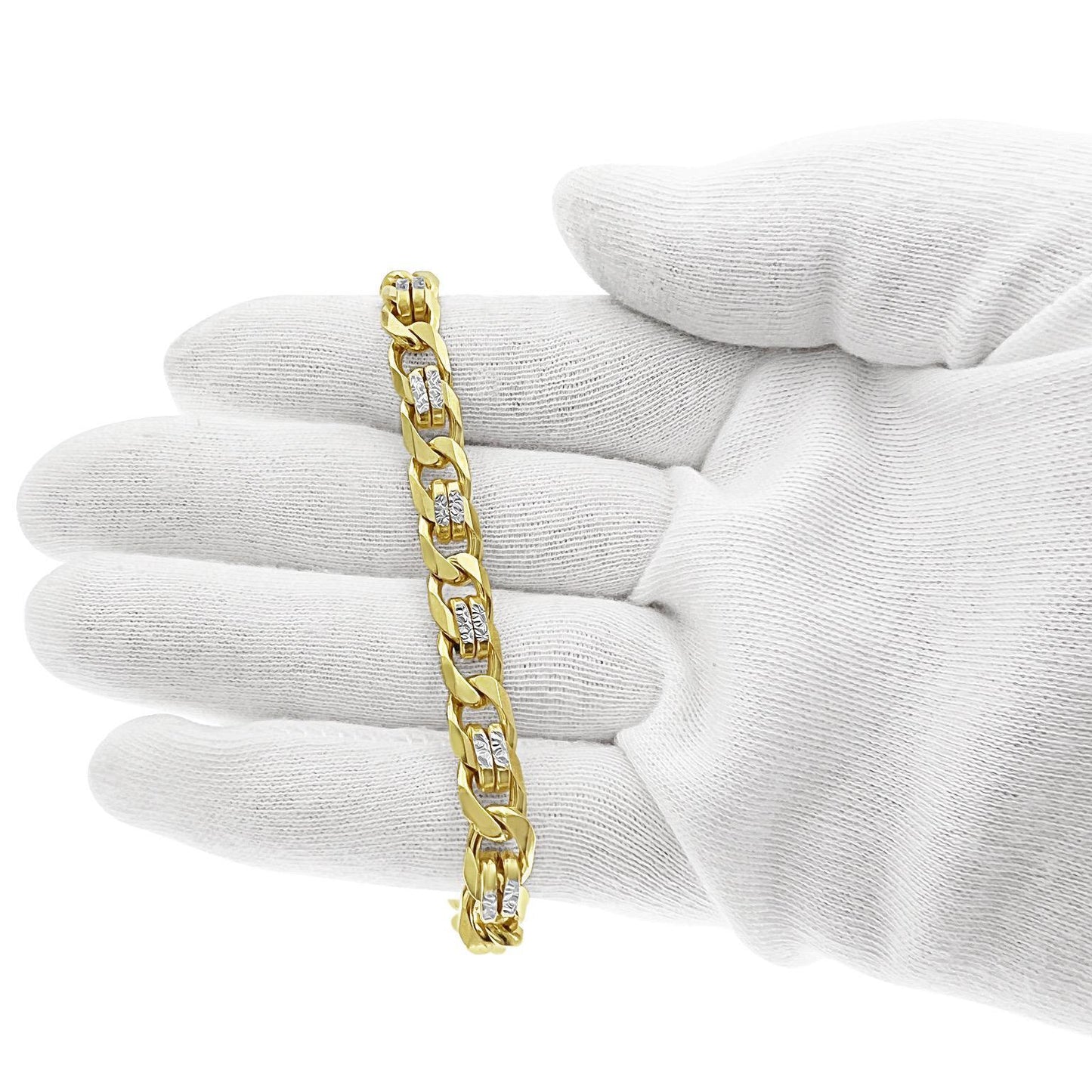 10k Yellow Gold Pave Cuban Curb Link Chain Mens Bracelet