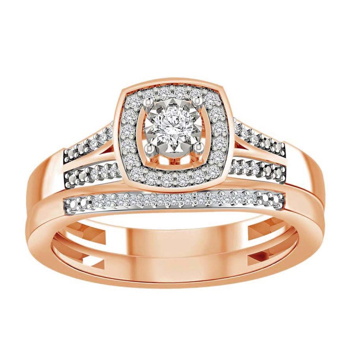 0.25 Cttw Diamond Cushion Bridal Wedding Ring Set 10k Rose Gold
