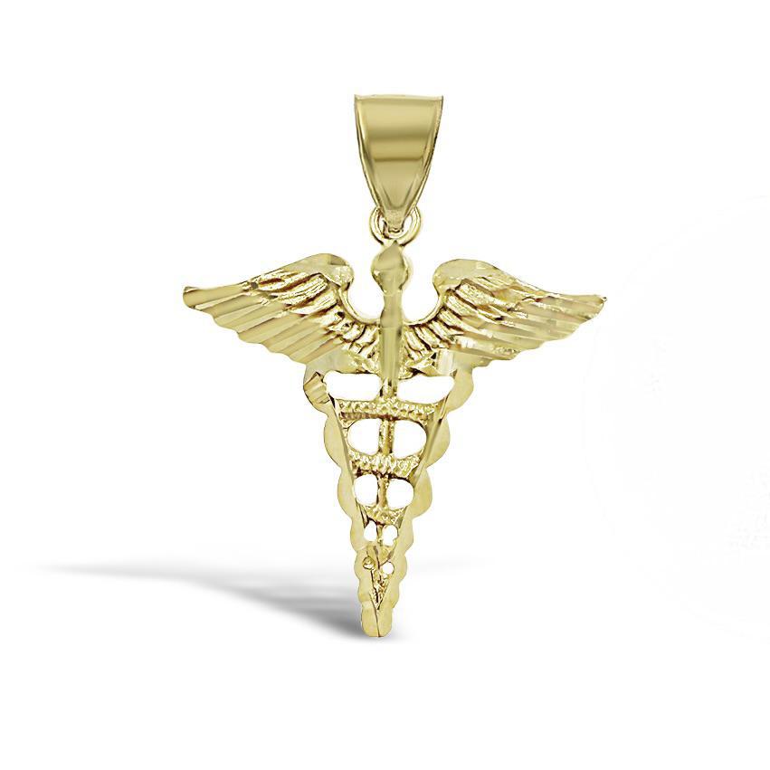 10k Gold Caduceus Medical Symbol Pendant Charm 1.2 inch