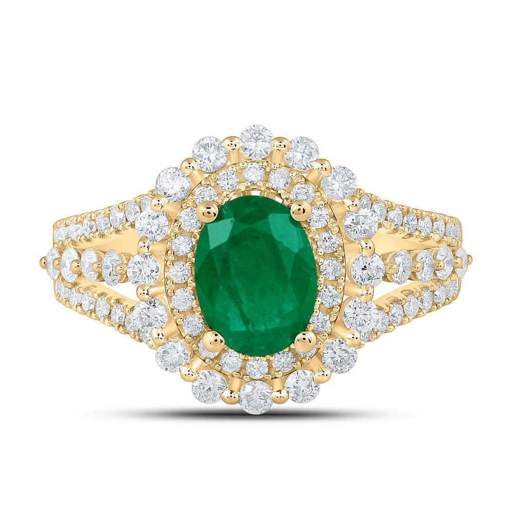 Natural Solitaire Oval Emerald & Round Diamond Ring 14k Yellow Gold 1.88 Cttw