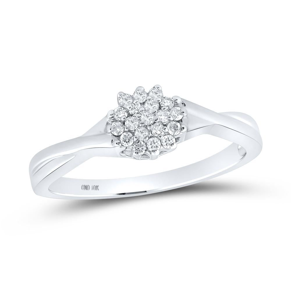 Round Diamond Circle Cluster Crossover Engagement Ring Band 10k White Gold