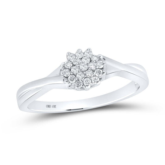 Round Diamond Circle Cluster Crossover Engagement Ring Band 10k White Gold