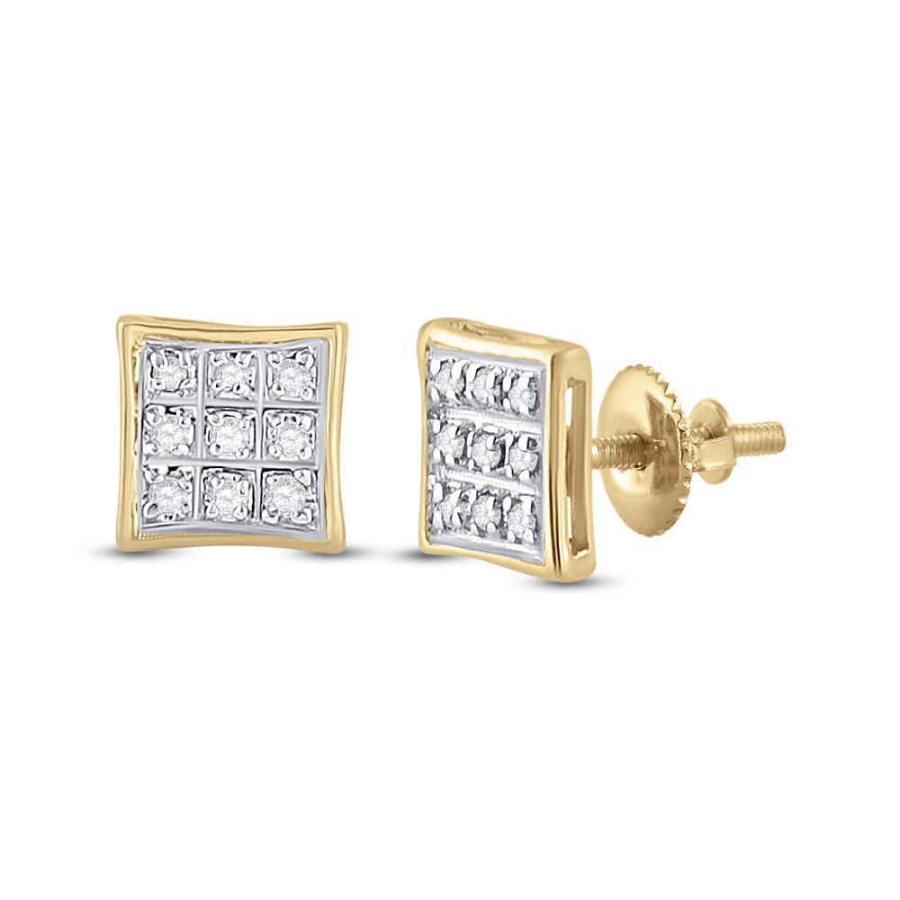 Diamond Square Mens Stud Earrings 10k Yellow Gold Screw back