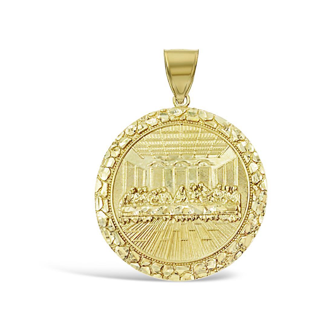 Last Supper Charm Nugget Pendant Medallion Round 10k Yellow Gold