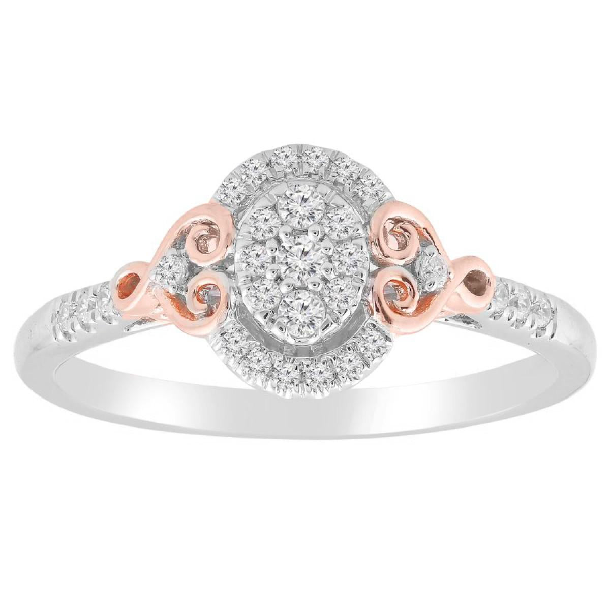 0.20cttw Diamond Engagement Oval Cluster Engagement Ring 10k White Rose Gold