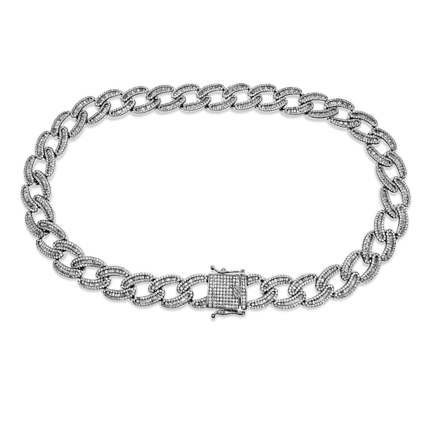 15mm Cuban Link Chain Iced Out CZ Baguette Necklace Solid 925 Sterling Silver