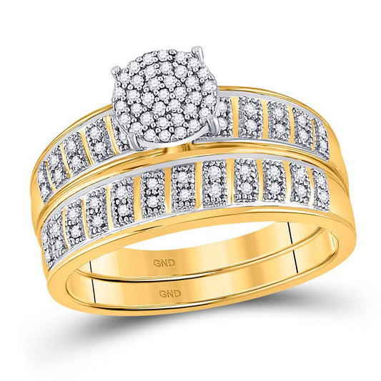 0.22ctw Diamond Round Cluster Bridal Wedding Ring Band Set 10k Yellow Gold