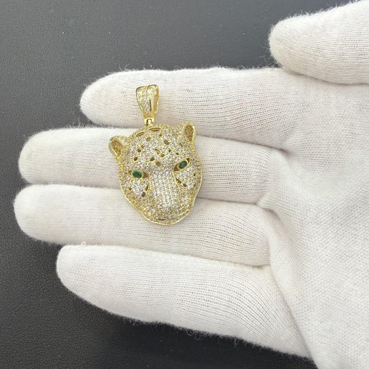 Jaguar Leopard Head Pendant Gold Over 925 Sterling Silver