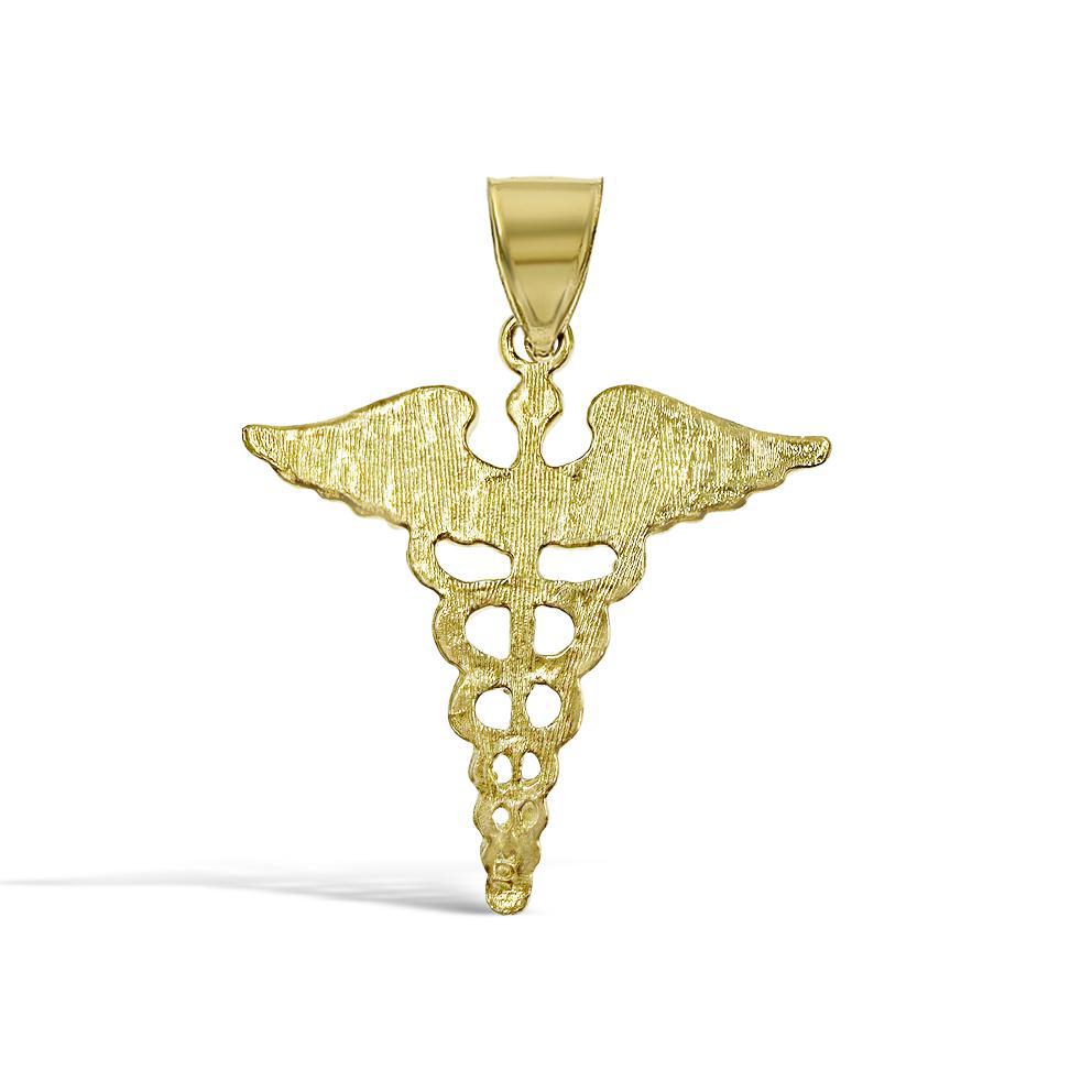 10k Gold Caduceus Medical Symbol Pendant Charm 1.2 inch
