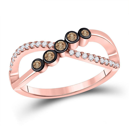 0.28 ctw Round Brown Diamond Infinity Womens Band X Ring 10k Rose Gold