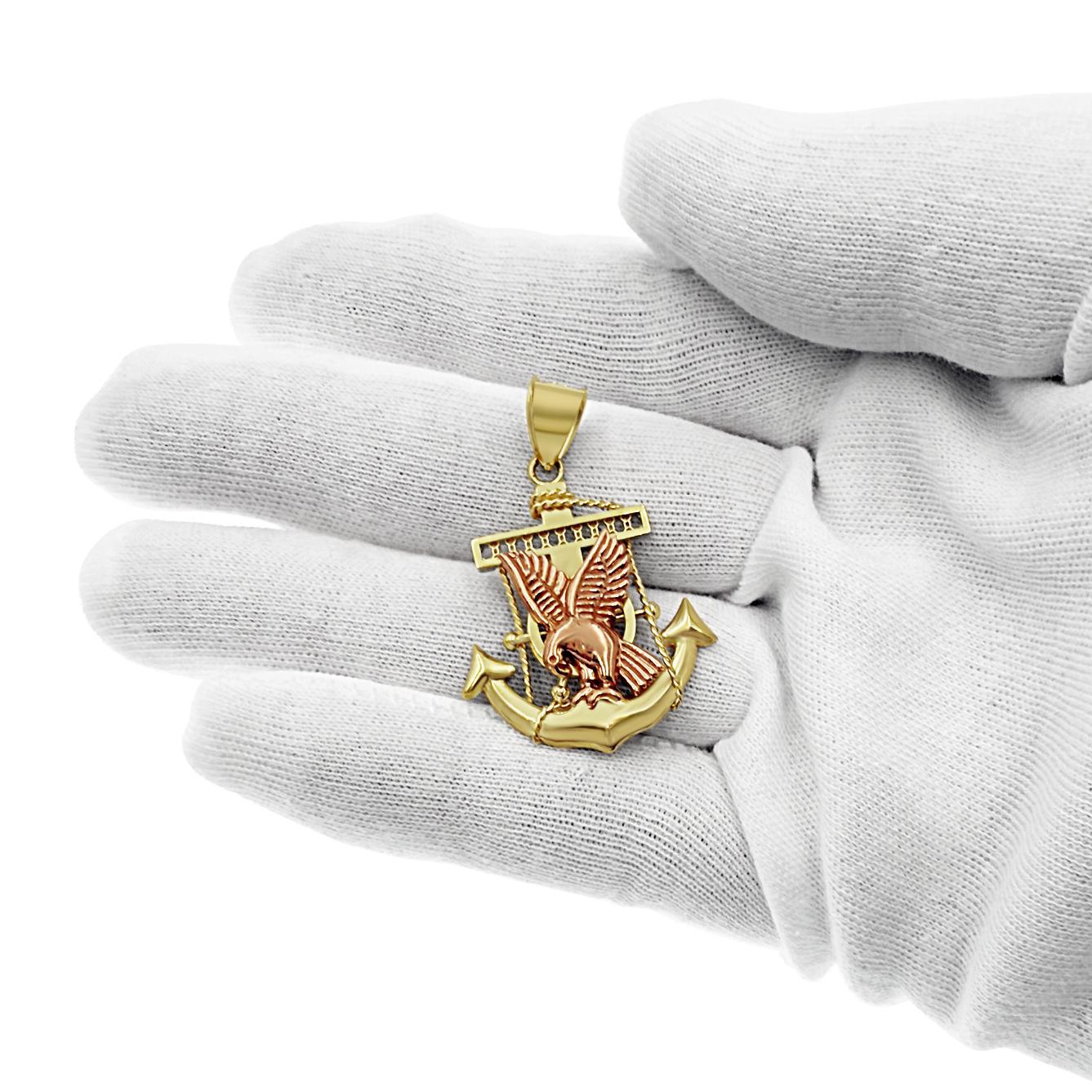 Anchor Eagle Pendant Mens Charm 10k Two Tone Gold 1.5 inch