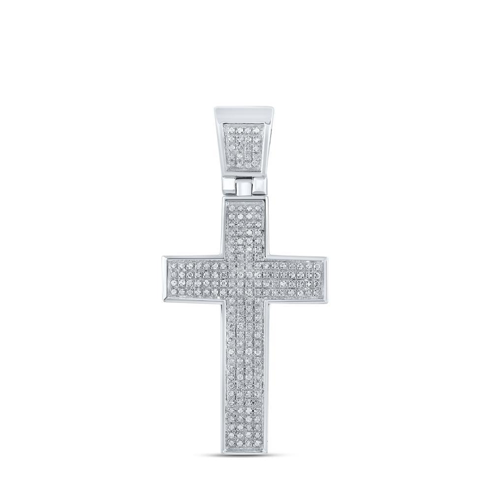 0.50 Cttw Round Diamond Cross Mens Pendant Charm 925 Sterling Silver