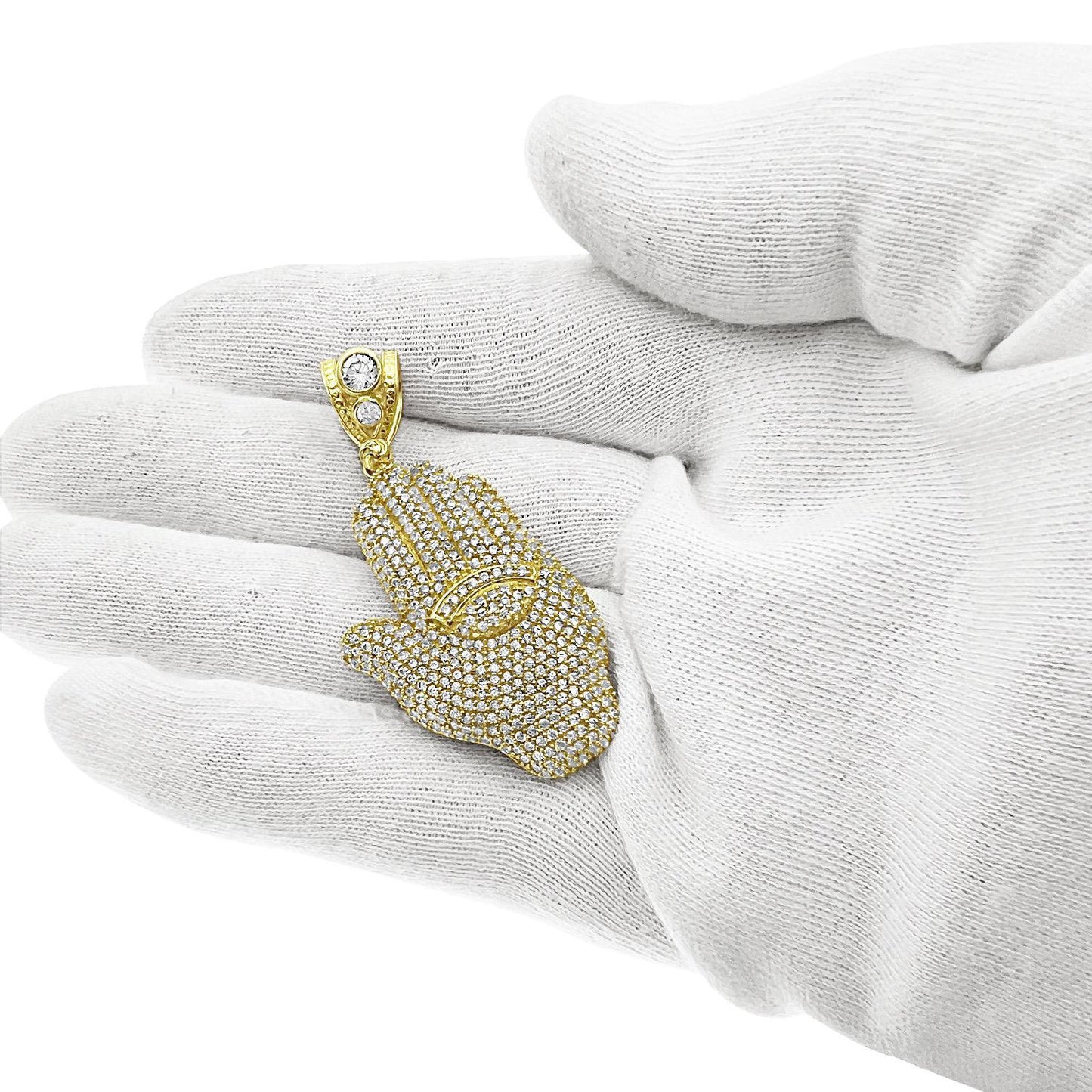 10k Gold Hamsa Fatima Hand Evil Eye Pendant Charm 2"