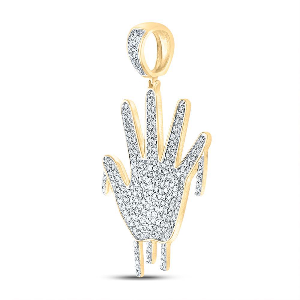 0.73cttw Diamond Dripping Hand Palm Pendant 10k Yellow Gold Charm