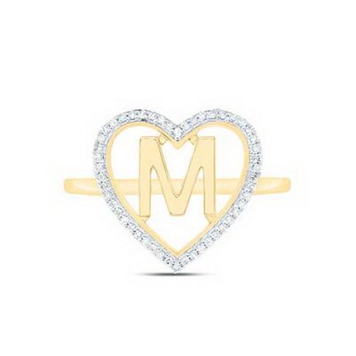 Diamond Initial M Heart Ring 10K Yellow Gold Womens