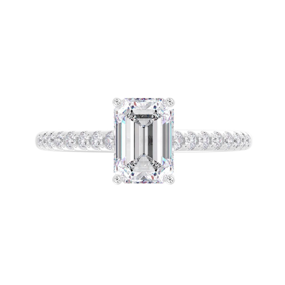 1.75 cttw Lab Grown Emerald Diamond Engagement Ring 14k White Gold