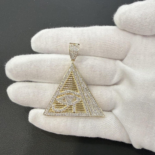 1.88ctw Diamond Egyptian Eye of Horus Pyramid Pendant 10K Yellow Gold
