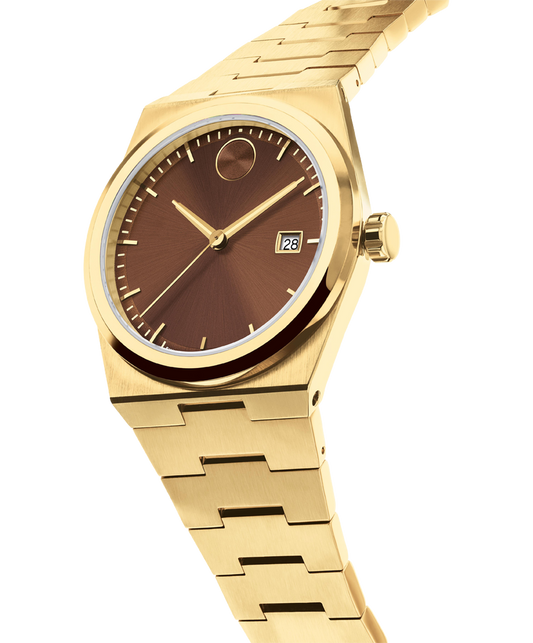Movado Bold Quest Gold tone Ionic Plated Brown Dial Mens Watch 3601435