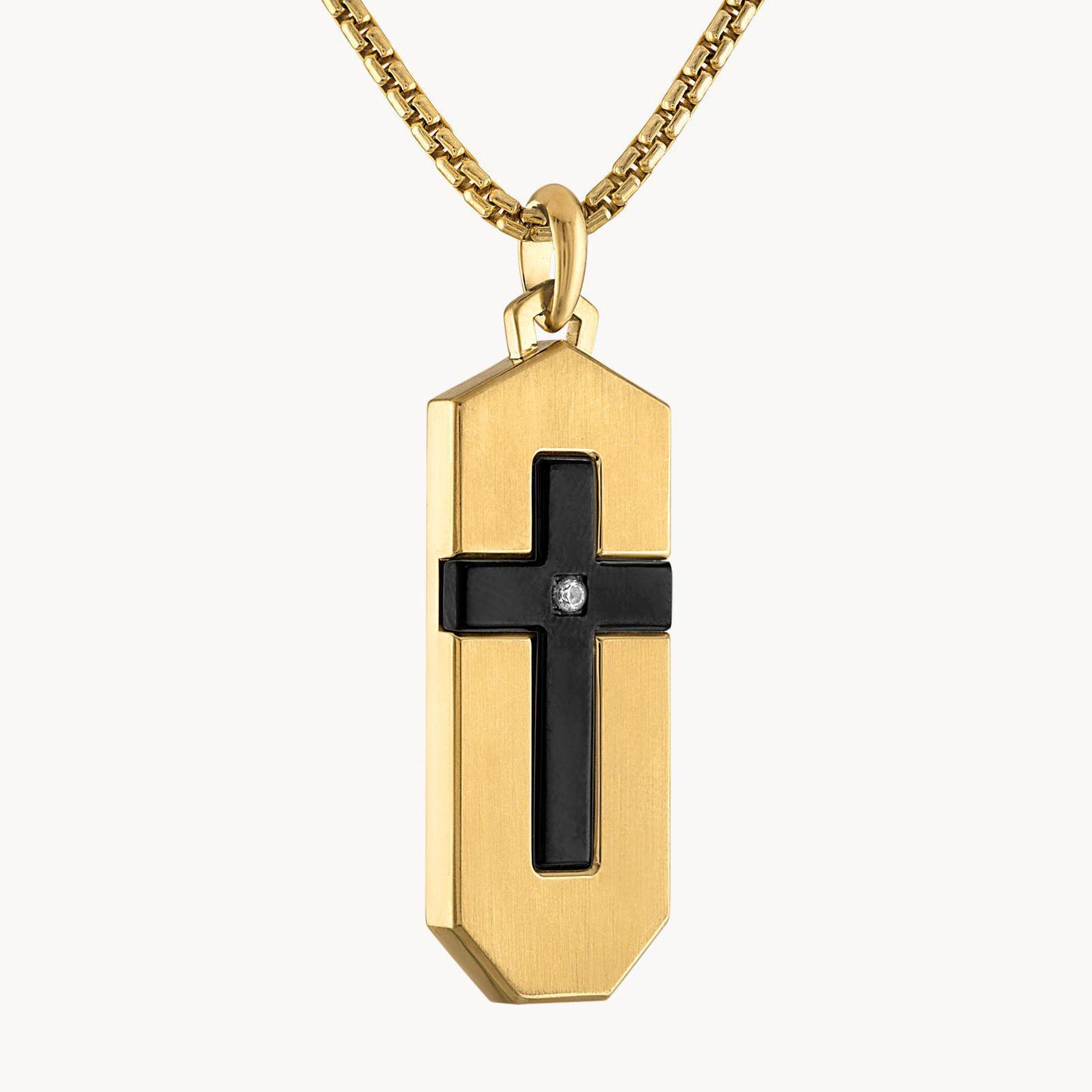 Bulova Icon Cross Diamond Pendant Dog Tag Gold Tone Necklace BVC1076-G6STQ72