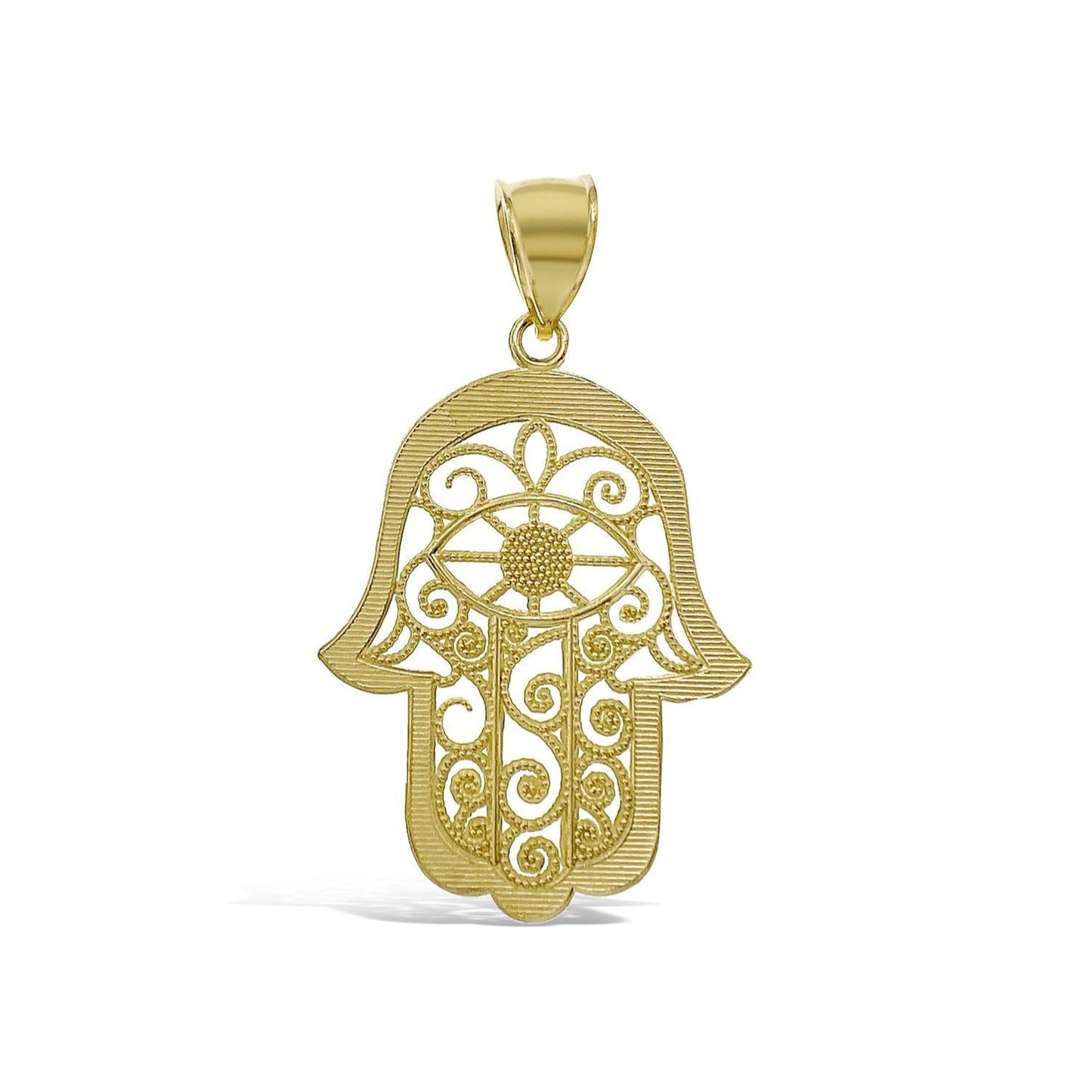 Hamsa Palm Pendant 10k Gold Charm 1.8"