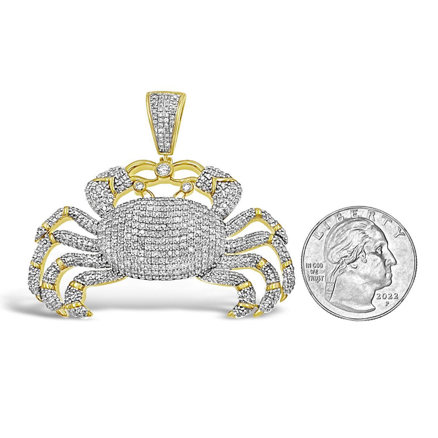 3.29 Ctw Diamond Crab Cancer Zodiac Sign Charm Pendant 10k Yellow Gold Mens