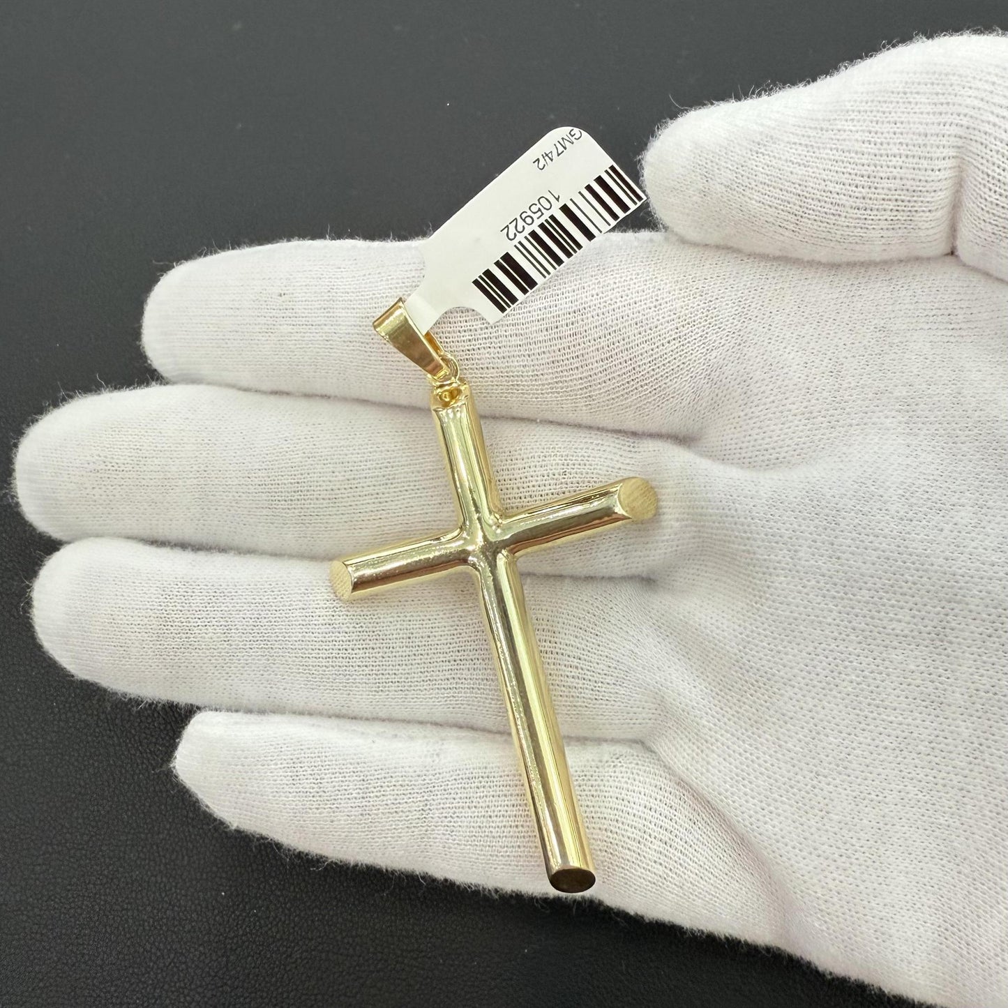 Cross Plain Pendant Charm 925 Sterling Silver Gold Plated 2.6 inch