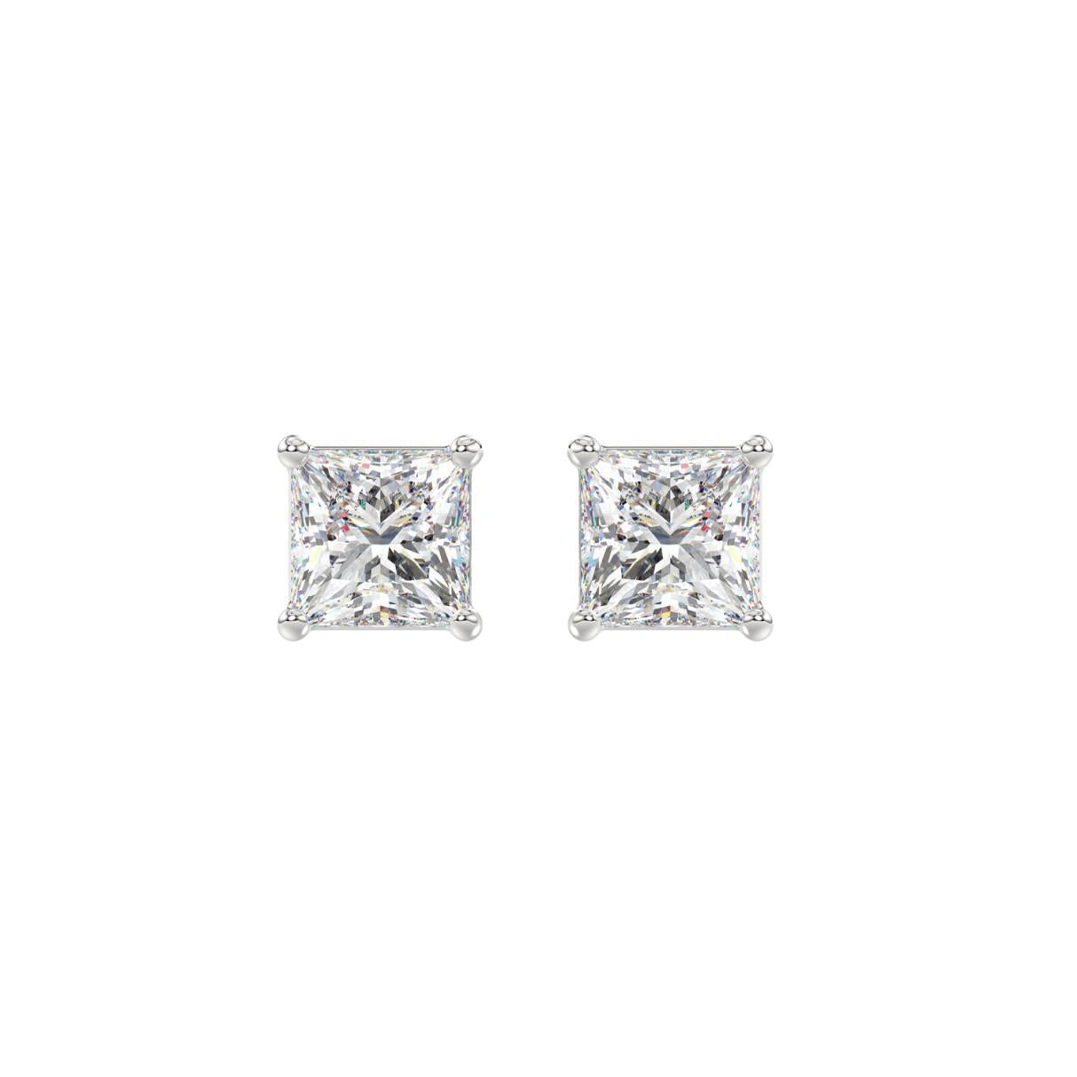 2 ct Lab Grown Princess Diamond Solitaire Stud Earrings 14k Gold Screw Back