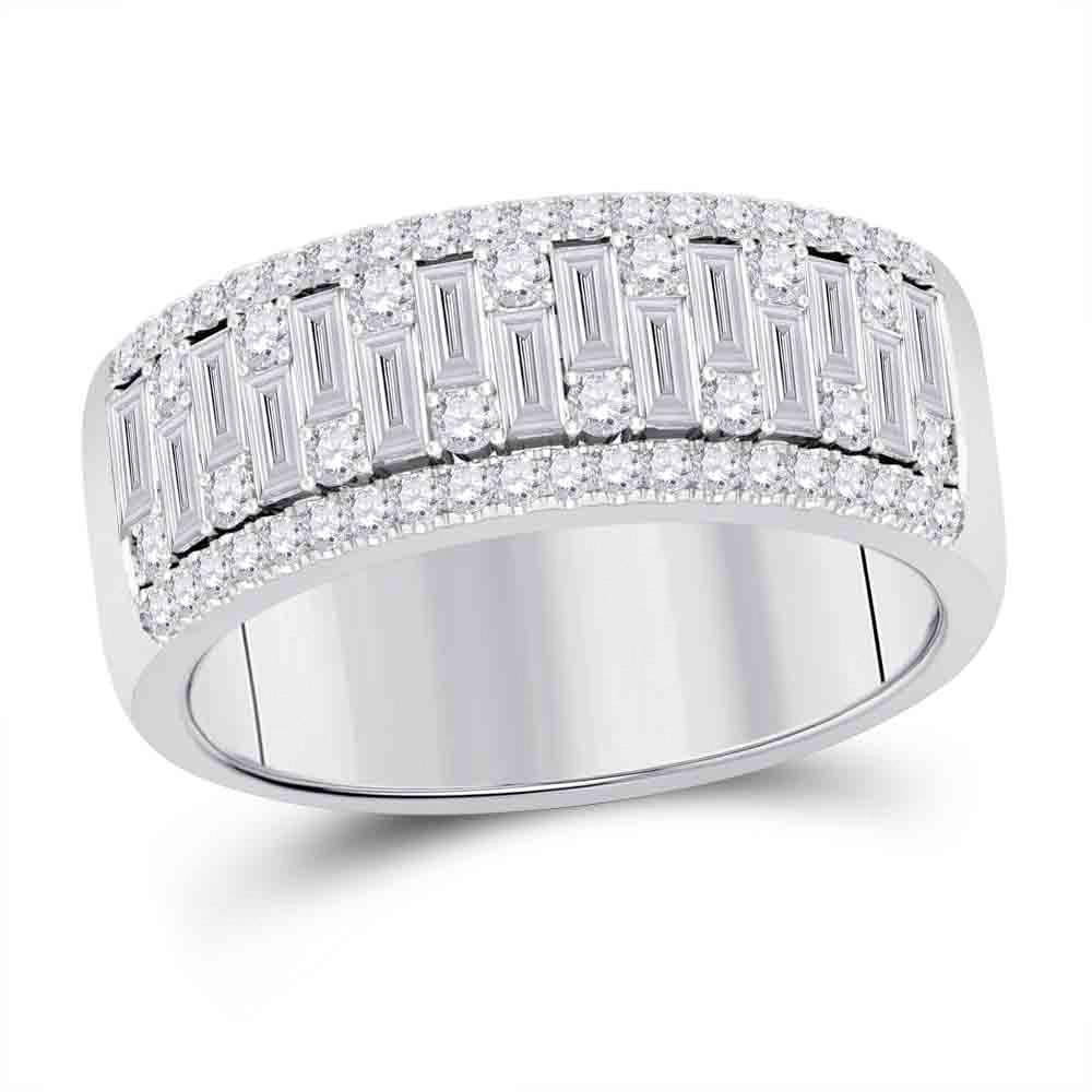 1.25 cttw Baguette Diamond Mens Band 14k White Gold